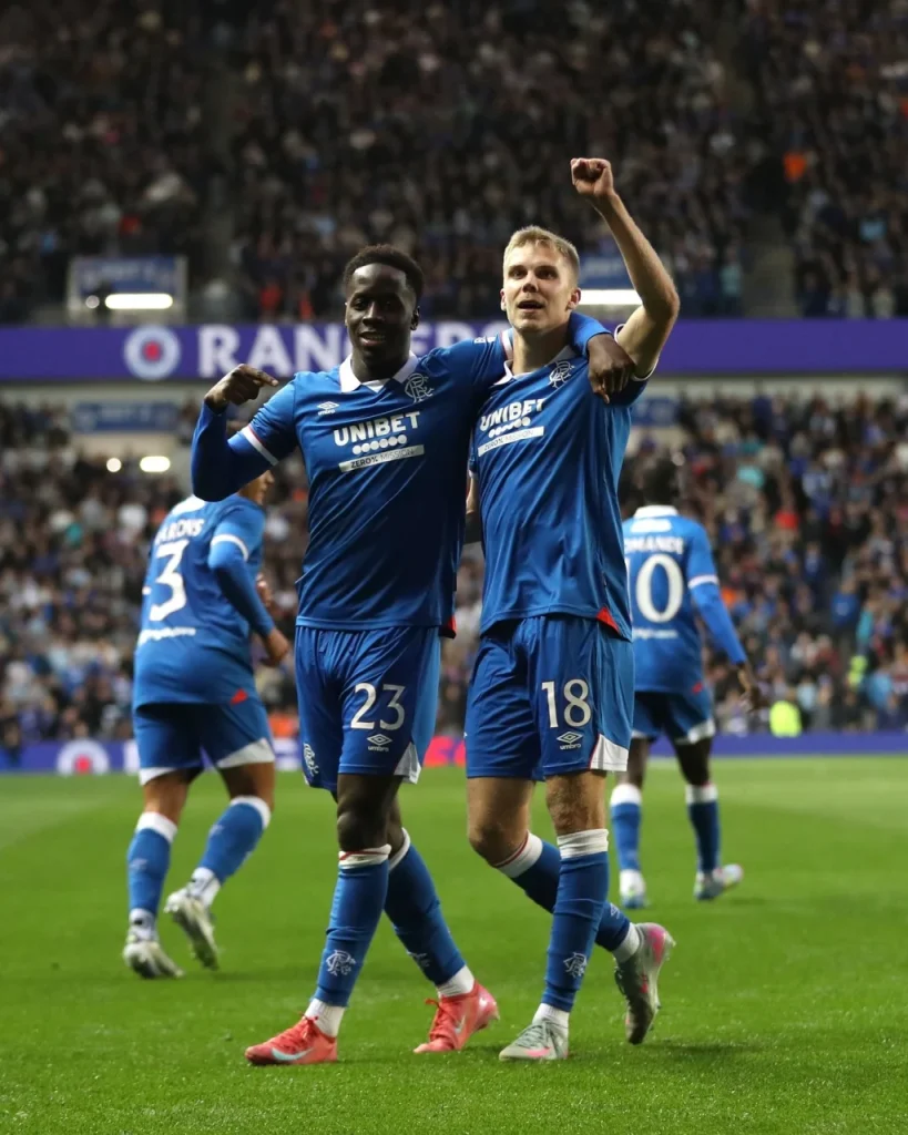 Djeidi Gassama a Oliver Antman (Liga mistrů, Rangers-Plzeň)